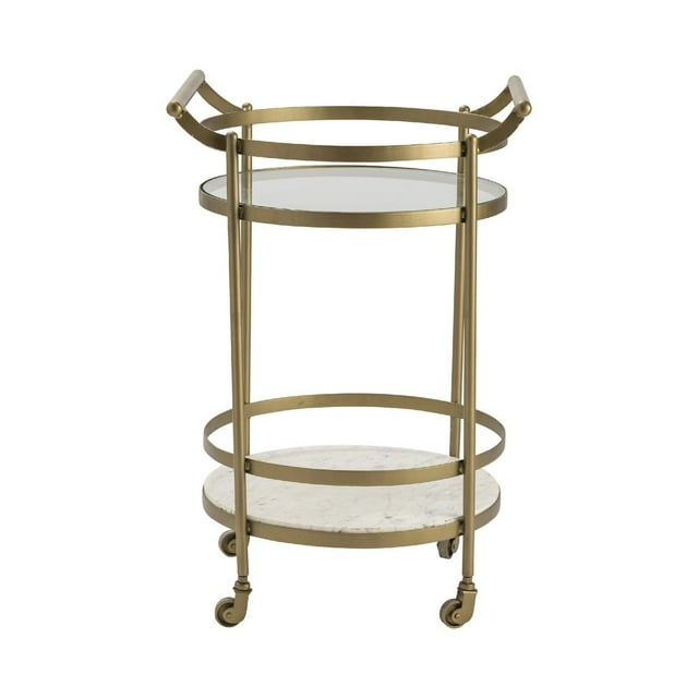 Traditional Vine Grove Metal Marble and Glass Bar Cart in Gold