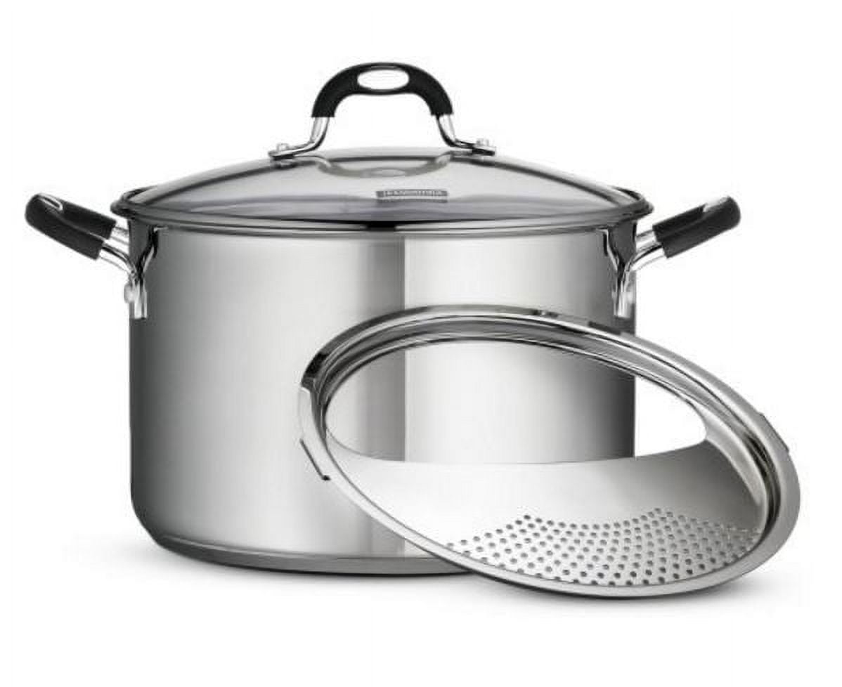 Tramontina 8-Quart Gourmet Stainless-Steel Covered Stock Pot with Lock and Drain