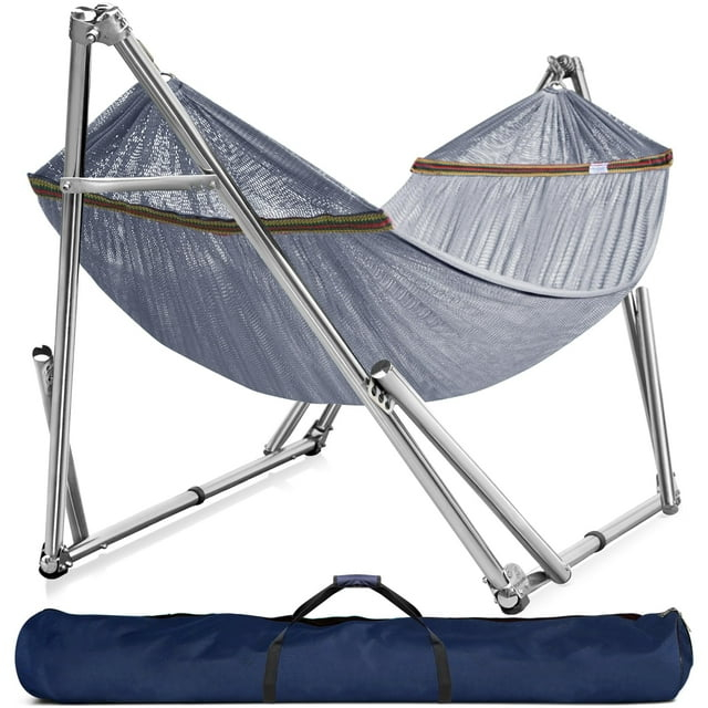 Tranquillo Adjustable Hammock Stand, Collapsible Camping Hammock and Stand, 650 lbs Capacity Deluxe Double Hammock Stand for 2 Persons, Portable Everywhere Easy Assembly Non-Slip and Noise-Free, Grey