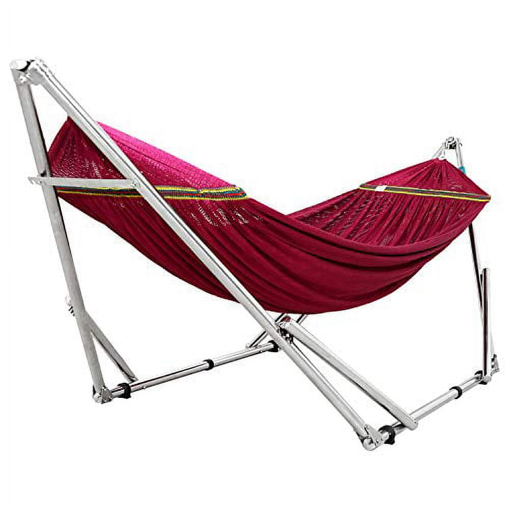 Tranquillo Adjustable Hammock Stand / Collapsible Hammock with Stand – Picnic Hammock Stand and 2 Layered Polyester Hammock Net for 2 Persons with Carry Bag - Supports up to 550lbs, Red