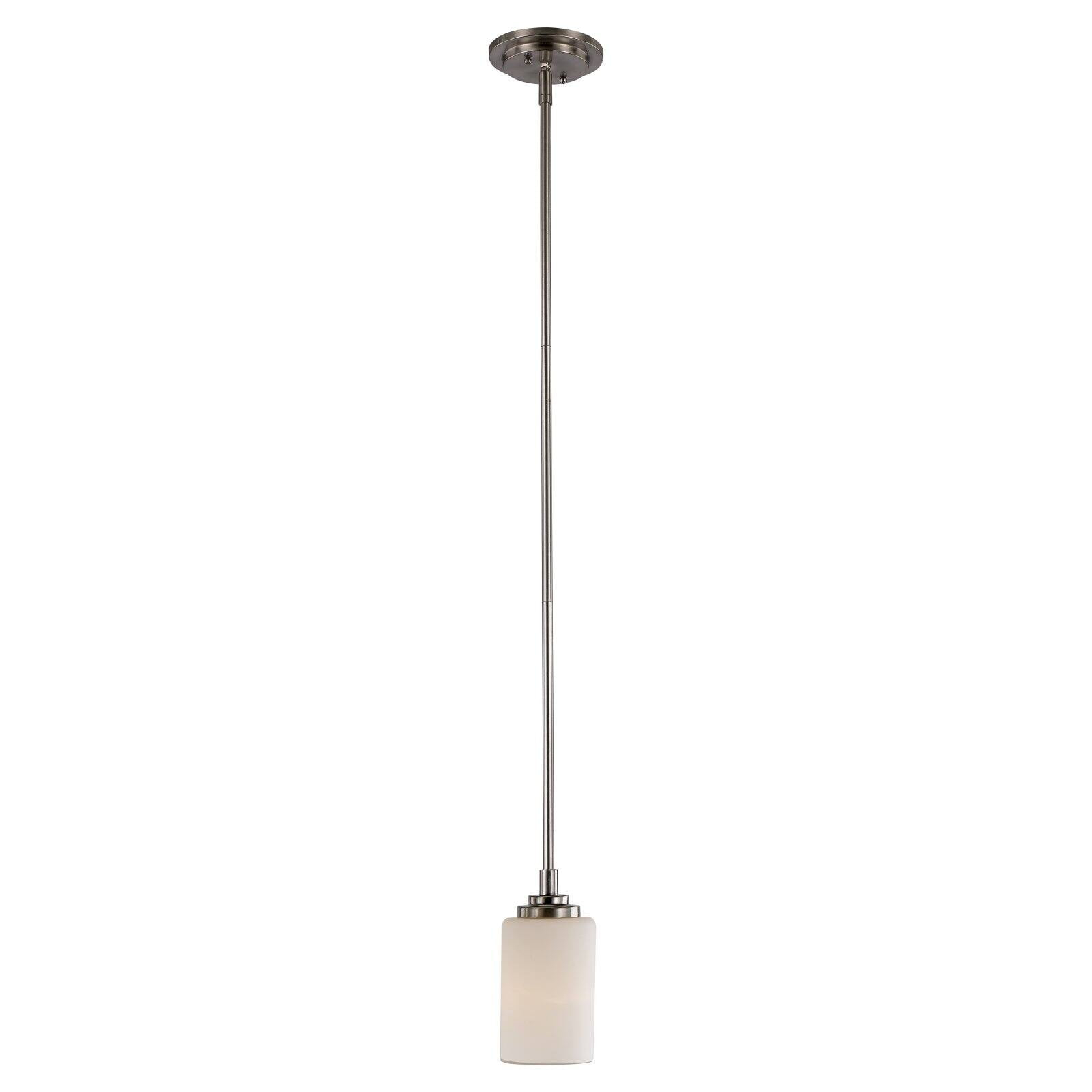 Bel Air Lighting Mod Pod 1-Light Brushed Nickel Hanging Mini Pendant Light Fixture with Frosted Glass Cylinder Shade
