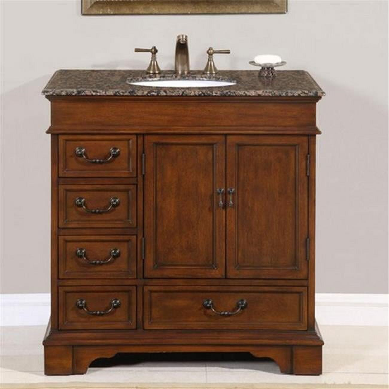 Silkroad Exclusive Transitional Baltic Brown Granite Bathroom Vanity- Single Sink - 36 in. Wide