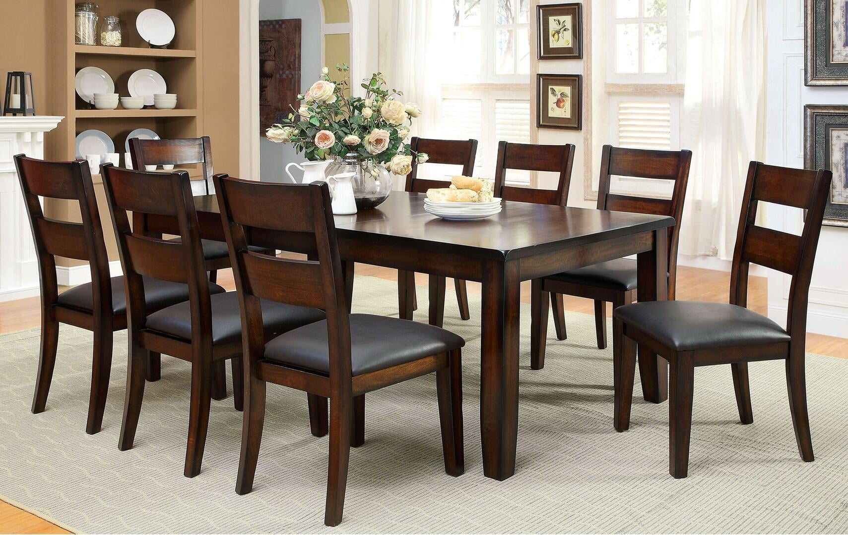 Furniture of America Paur Transitional Cherry Wood 9-Piece Dining Table Set by