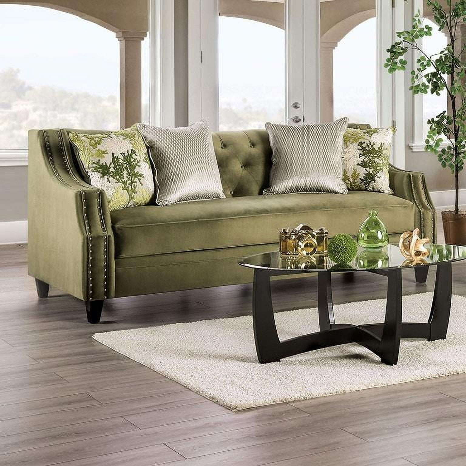 Transitional Green Microfiber Sofa Furniture of America SM2684-SF Kaye