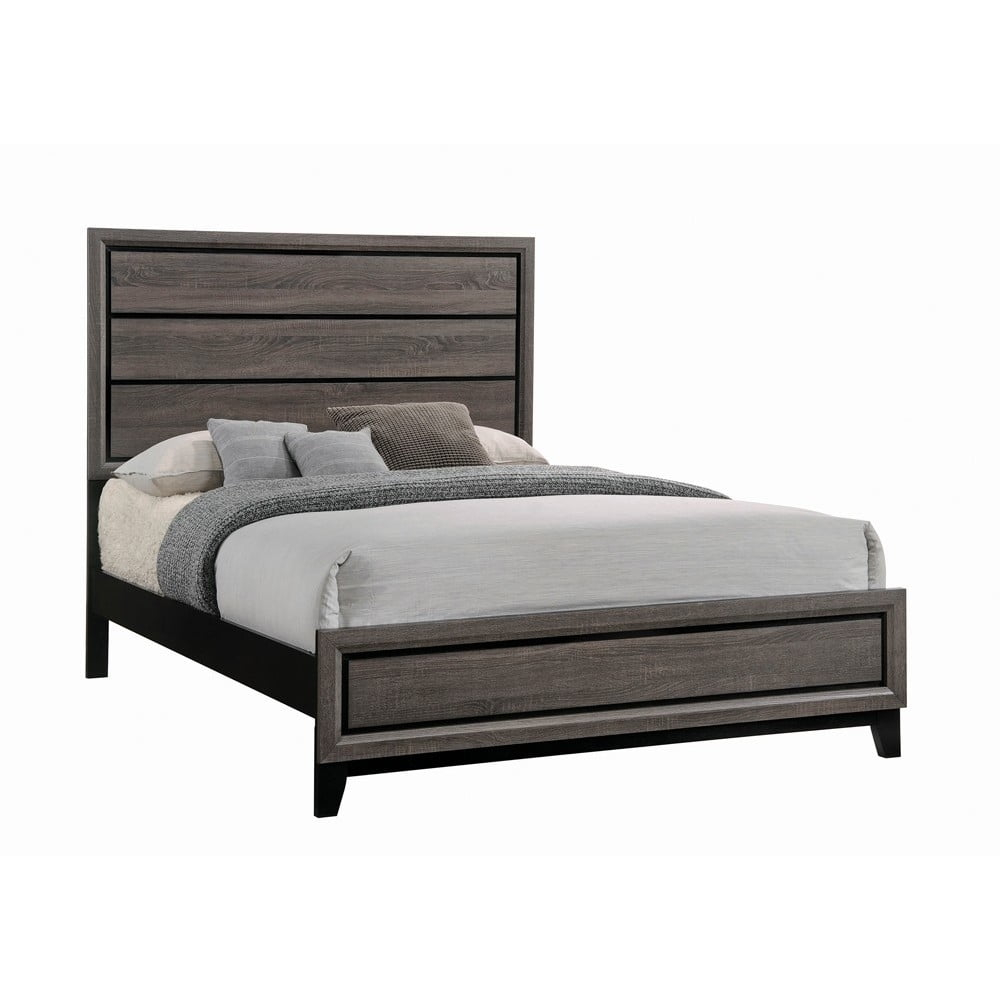 Transitional Queen Bed with Plank Panel Headboard and Low Footboard Gray - Saltoro Sherpi