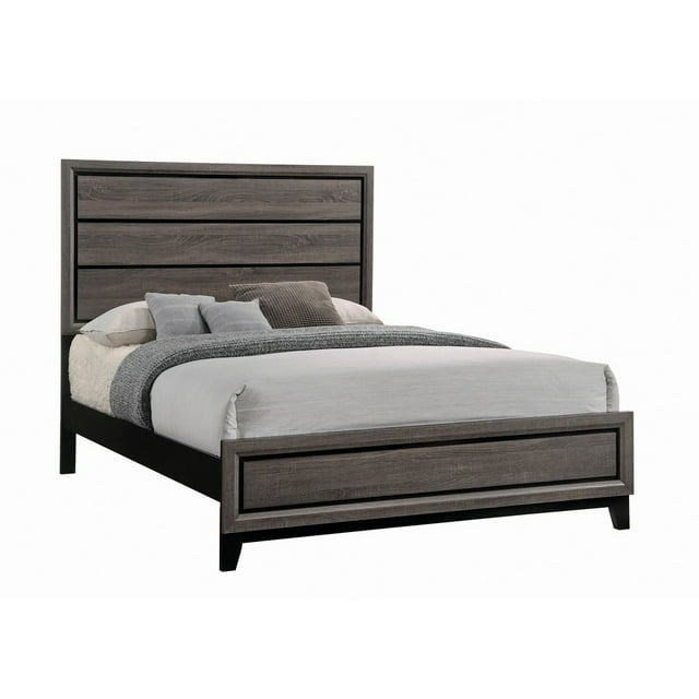 Transitional Queen Bed with Plank Panel Headboard and Low Footboard Gray - Saltoro Sherpi