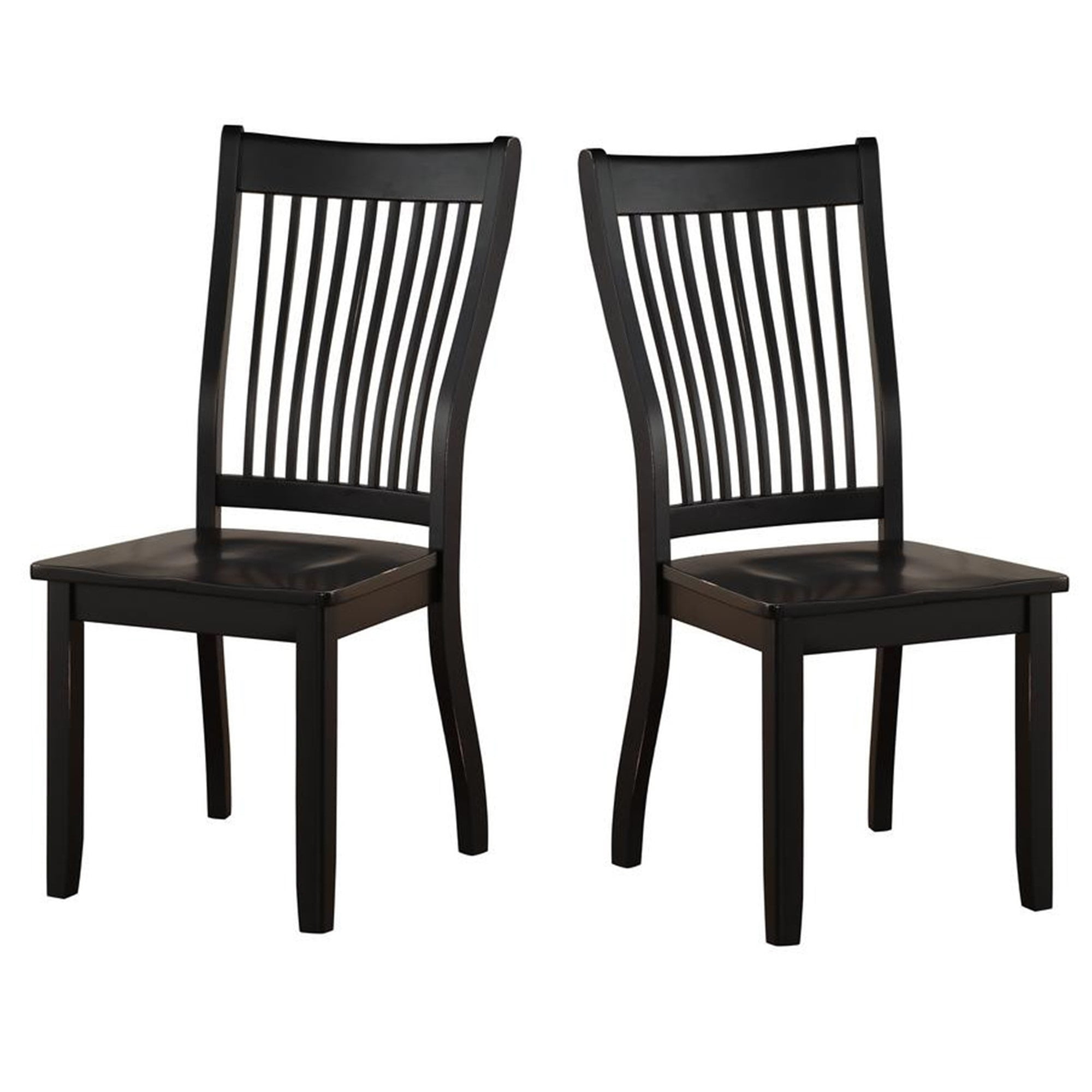 Transitional Style Wooden Side Chair with Slatted Backrest, Set of 2, Black