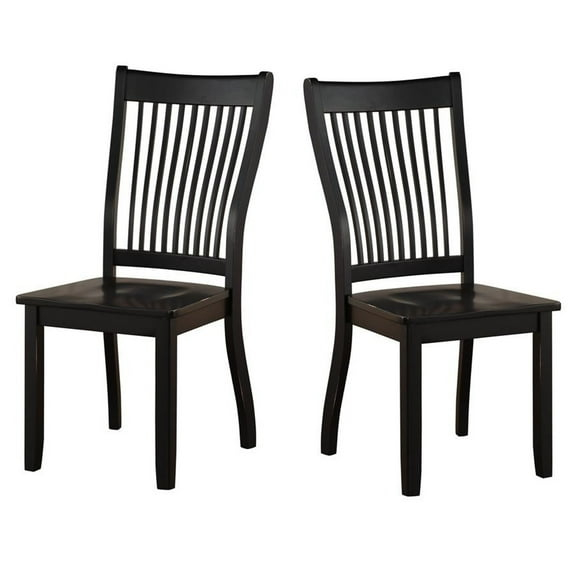 Transitional Style Wooden Side Chair with Slatted Backrest, Set of 2, Black