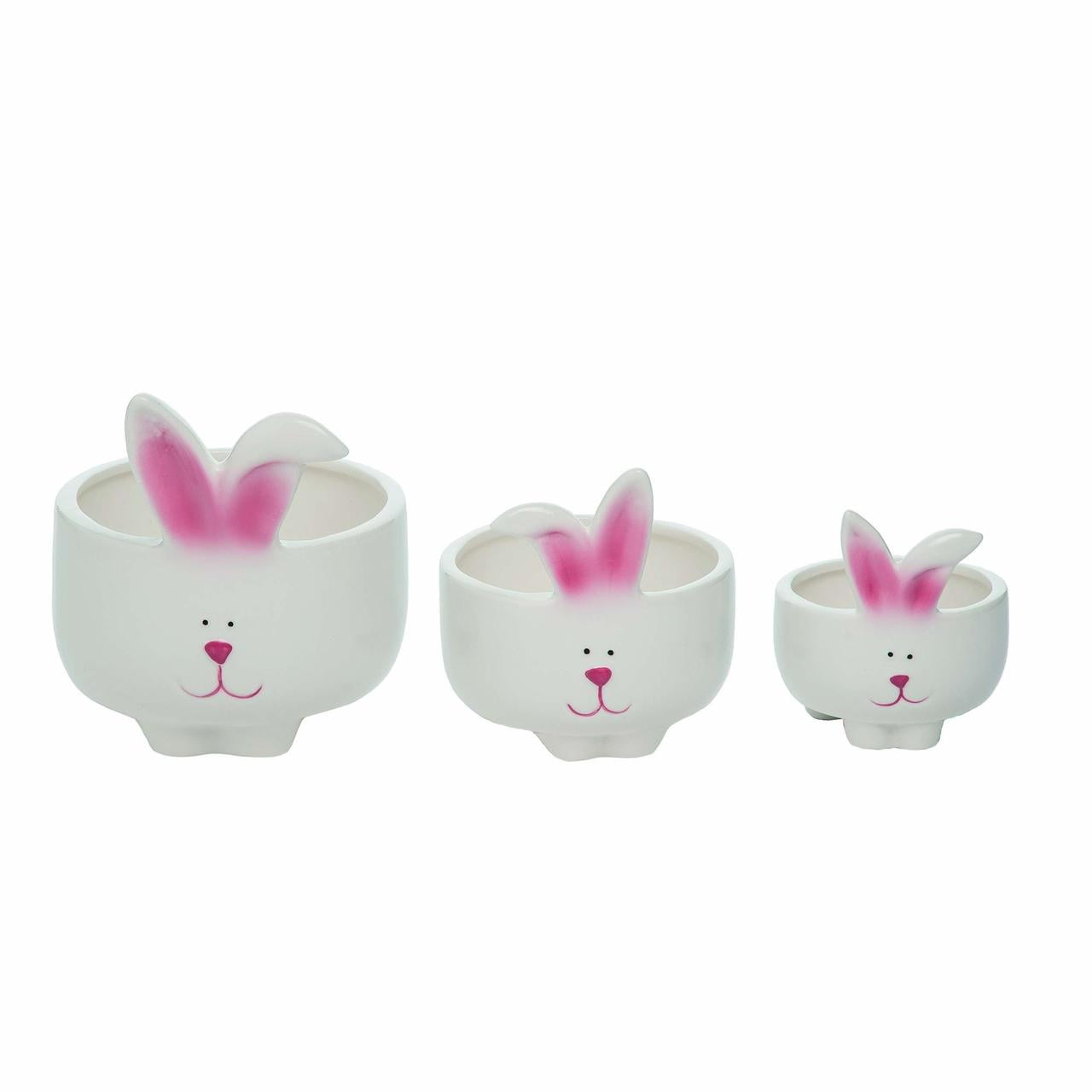 Transpac Ceramic 5.75 in. White Easter Parade Bunny Bowls Set of 3
