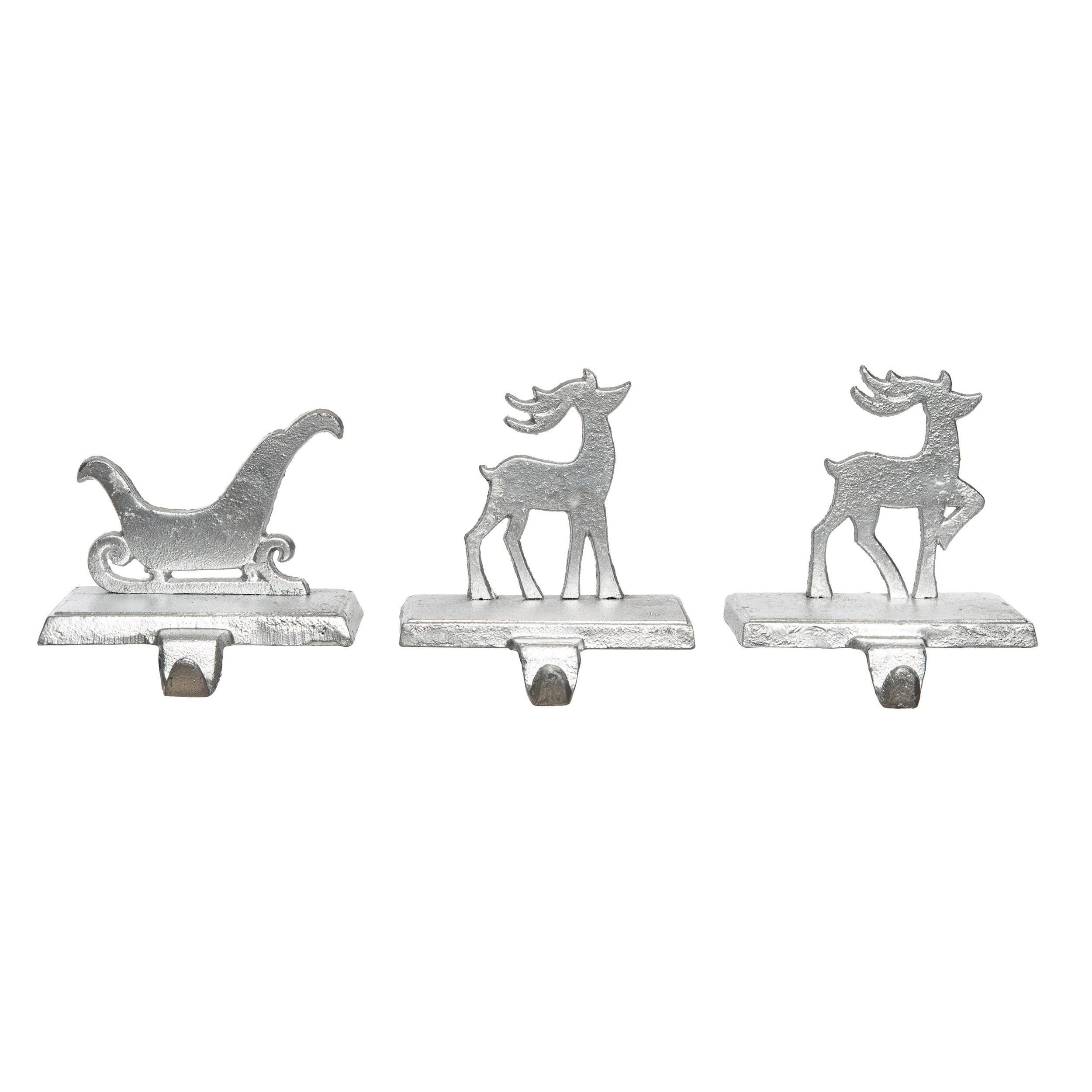 Transpac Set of 3 Metal Reindeer/Sleigh Stocking Holder