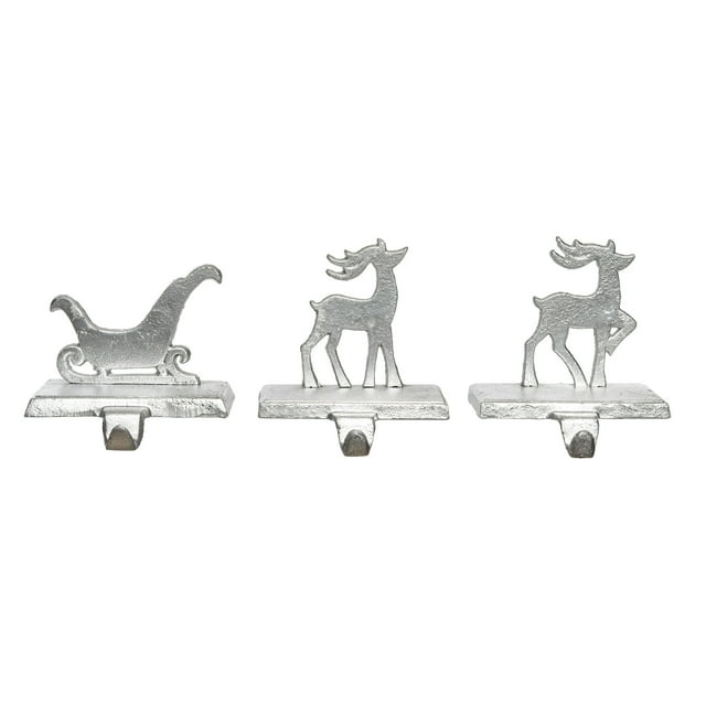 Transpac Set of 3 Metal Reindeer/Sleigh Stocking Holder