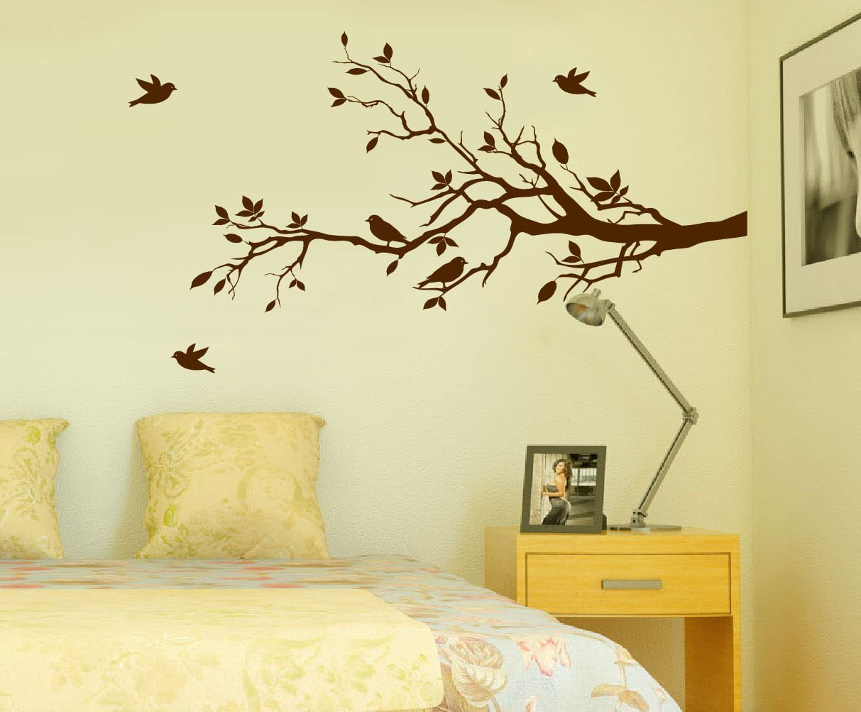 Tree Branches Wall Decal Love Birds Vinyl Sticker Nursery Leaves 56" Wide X 28" High Right to Left #1226