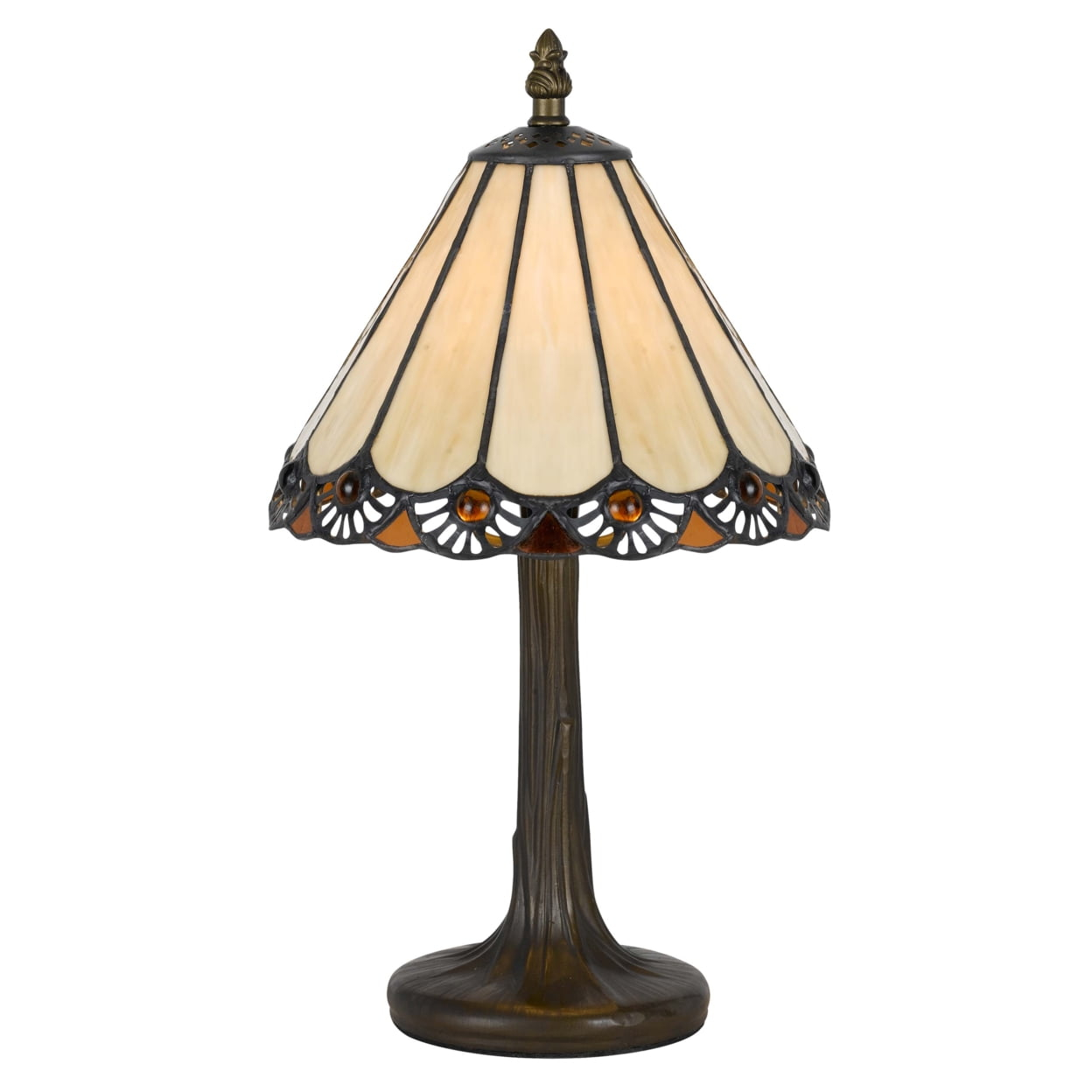 Tree Like Metal Body Tiffany Table lamp with Conical Shade,Bronze and Beige- Saltoro Sherpi