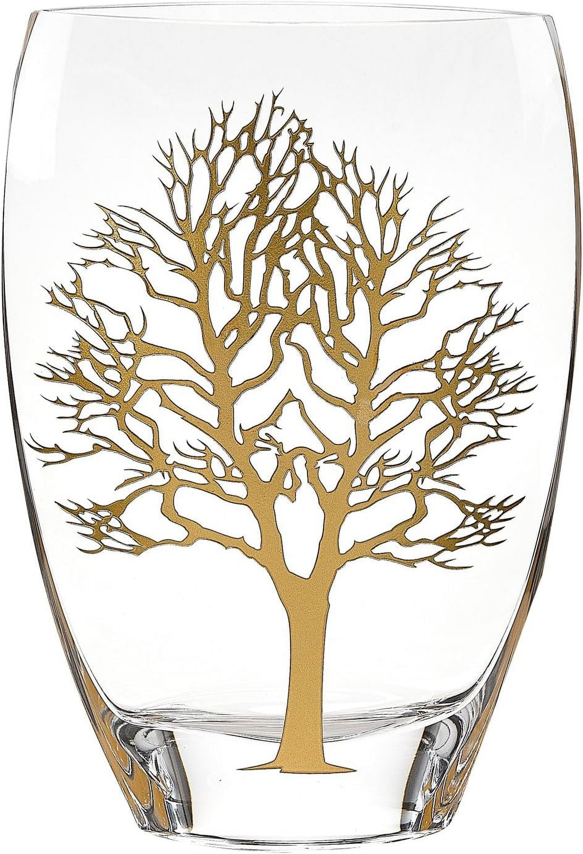 Gold Tree of Life Mouth-Blown Crystal Table Vase