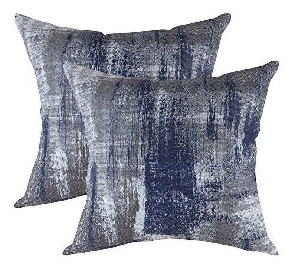 TreeWool (Pack of 2) Brush Art Accent Decorative Square Cotton Throw Pillow Covers (22 x 22 inches, Navy Blue)