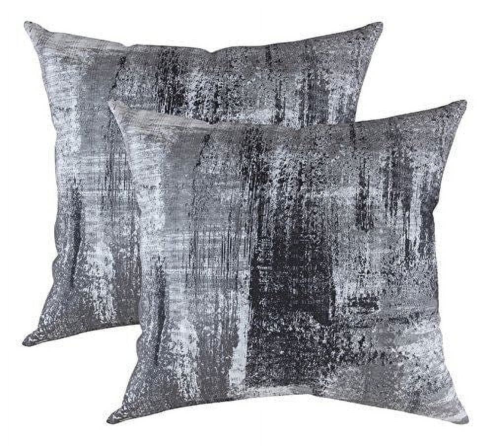 TreeWool (Pack of 2) Brush Art Accent Decorative Square Cotton Throw Pillow Covers (24 x 24 inches, Black)