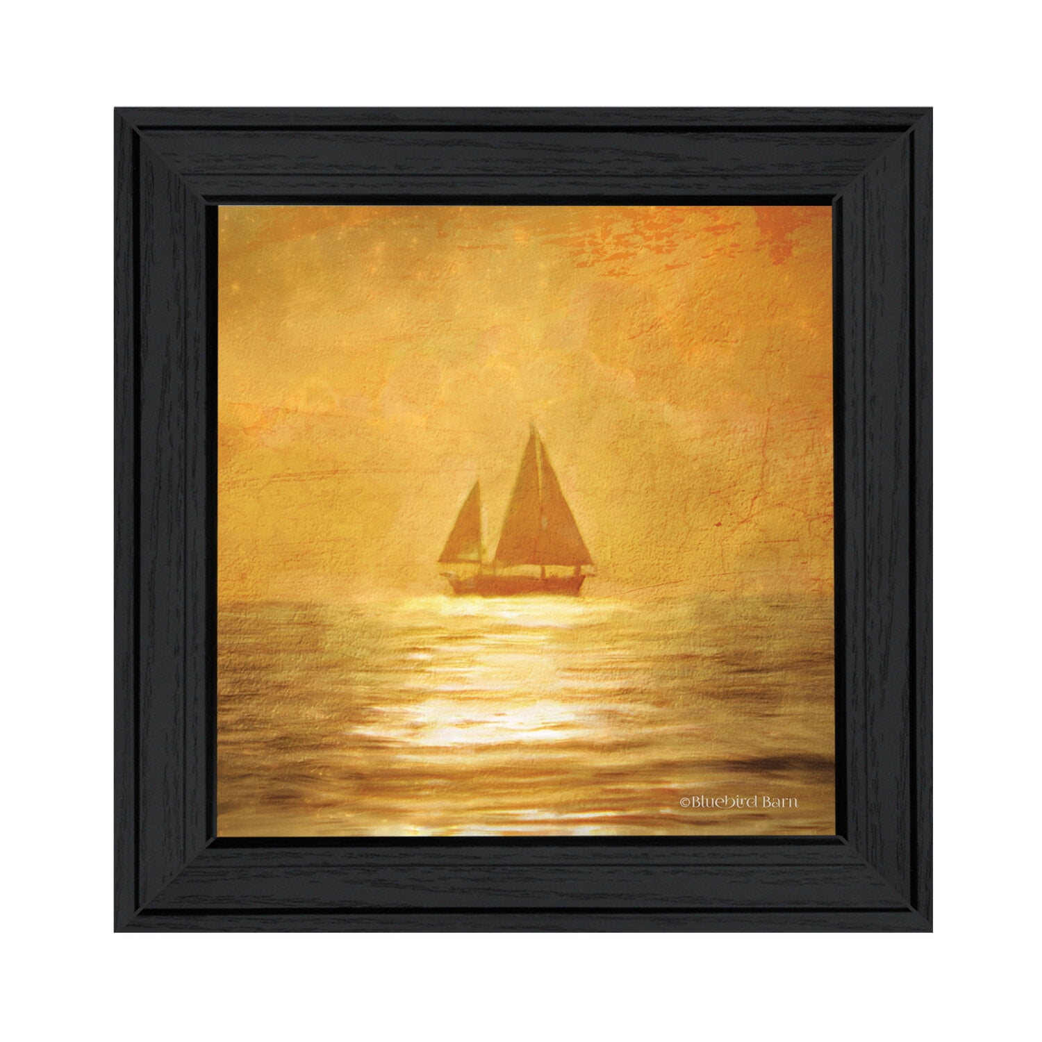 Trendy Decor 4U "Solo Gold Sunset Sailboat" Framed Wall Art-Color:Black,Style:FrameType1
