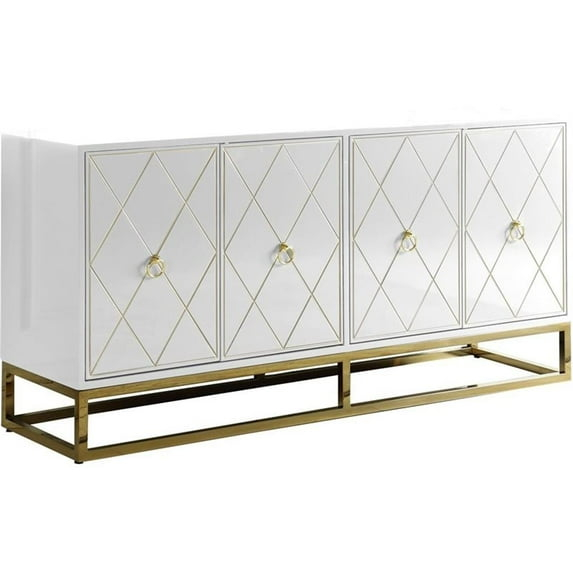 Best Master Furniture Senior 64" Transitional Wood Sideboard in White/Gold