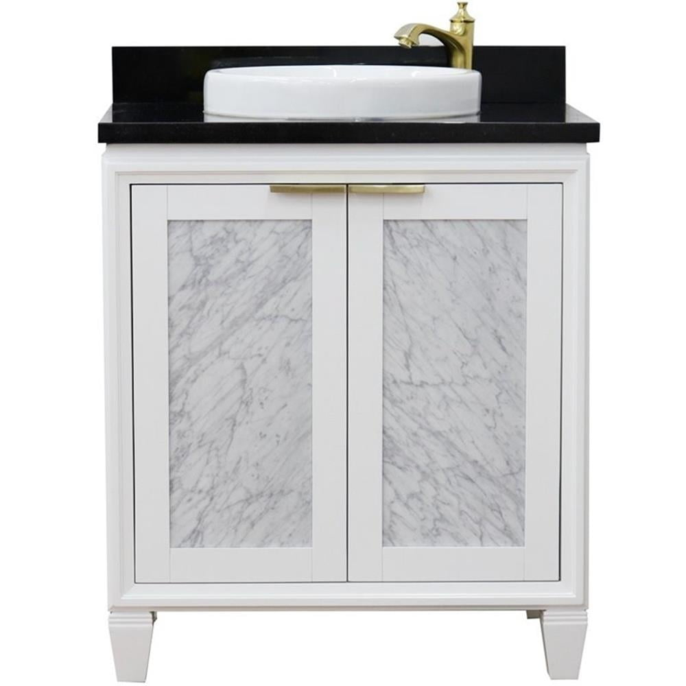 Trento 31" Single Round Sink Solid Wood Vanity in White/Black Galaxy