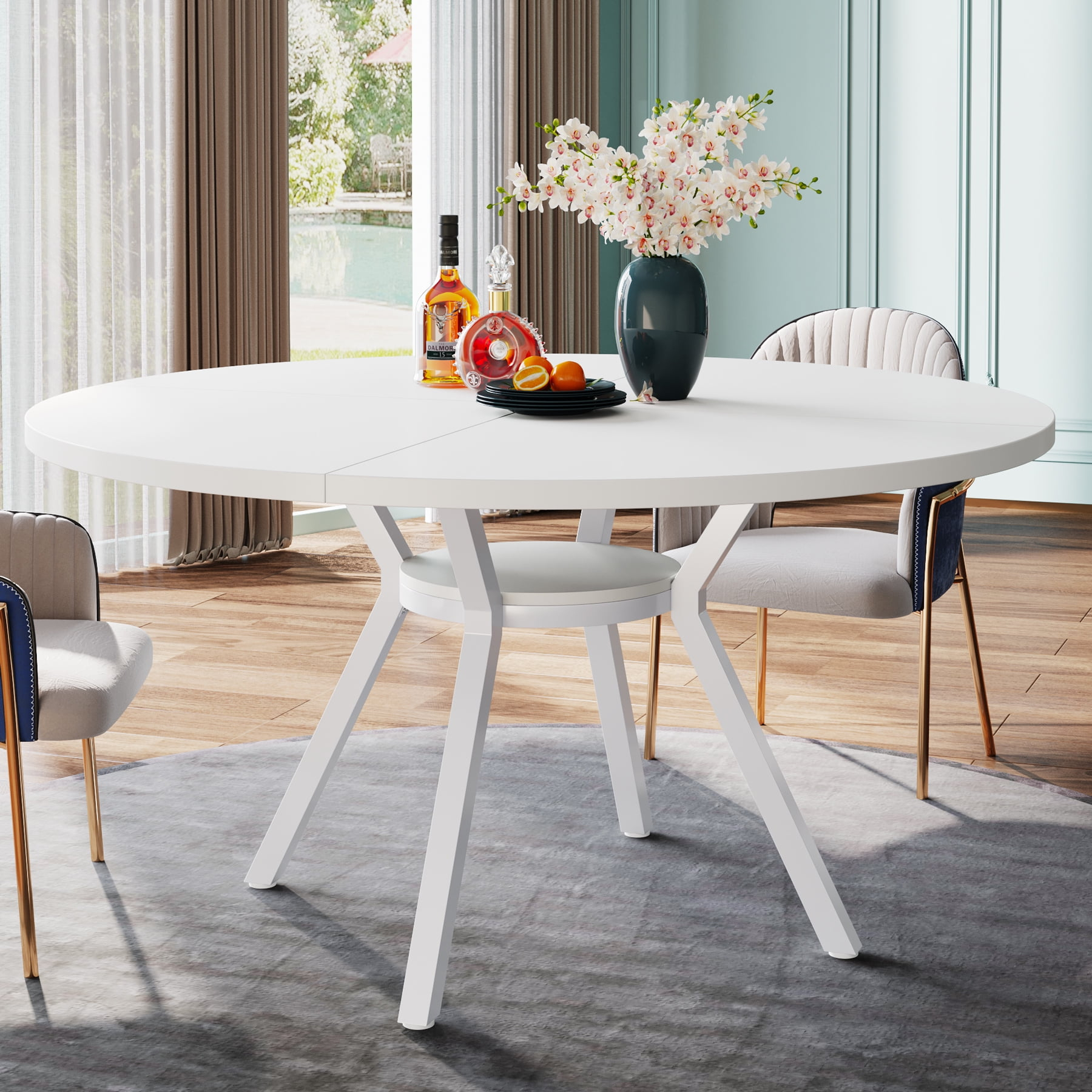 Tribesigns 47 Inch Round Dining Table, Modern Kitchen Table for 4, Small Dinner Table for Dining Room, Living Room, White (Only Table)