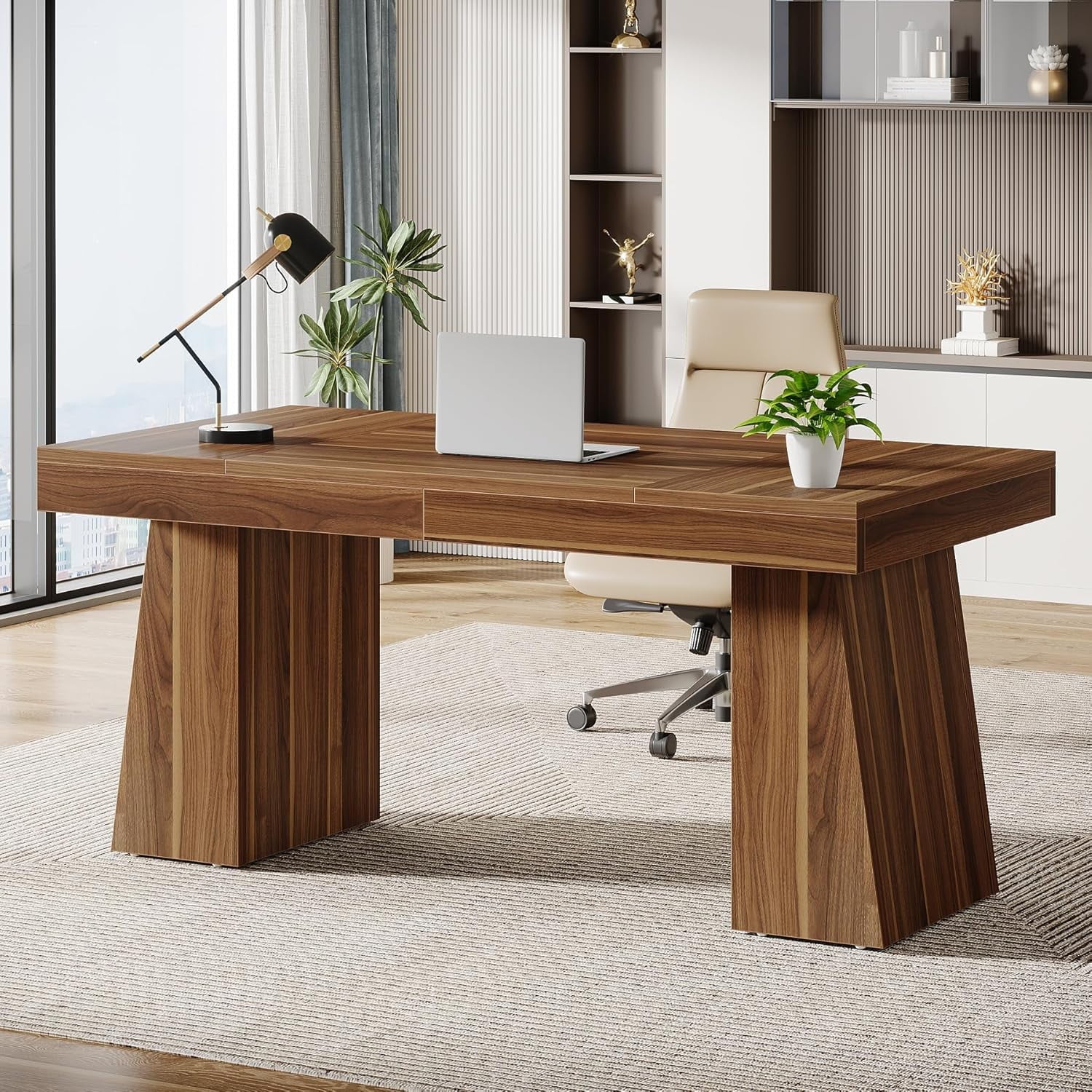 MAYEERTY 55" Executive Desk, Modern Wood Computer Desk Workstation Desk