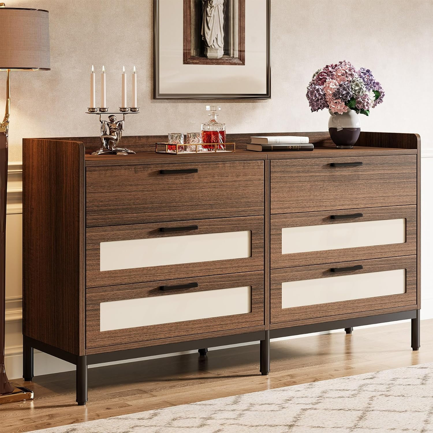 Tribesigns 55" 6-Drawer Rustic Dresser, Mid-Century Wood Storage Organizer for Bedrooms