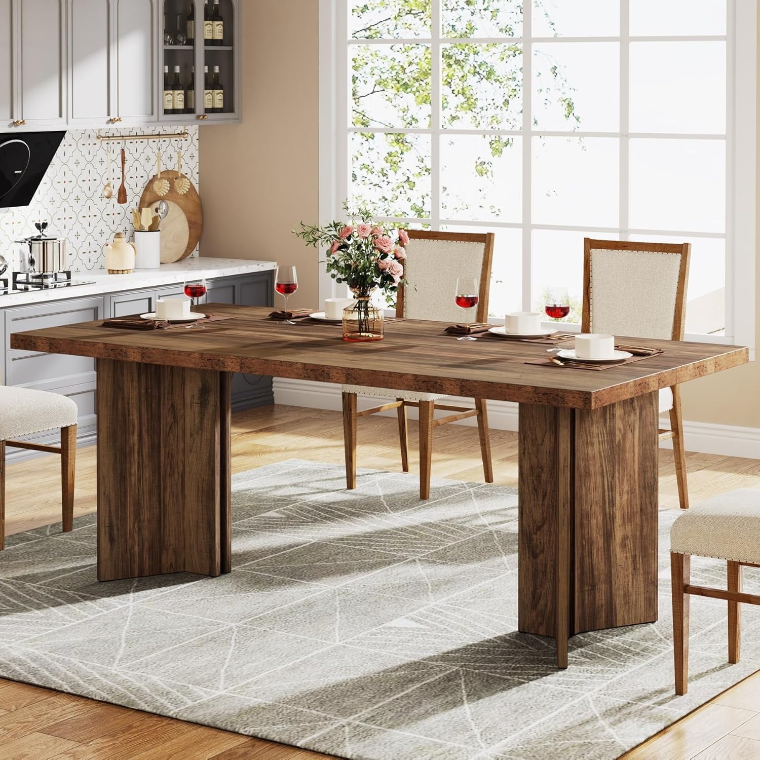 Tribesigns 63" Dining Table for 4-6, Wood Farmhouse Kitchen Table for Dining Room, Dark Brown
