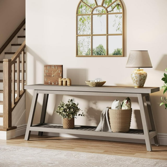 Tribesigns 70.9" Farmhouse Console Table: 2-Tier Wood Entryway Table, Grey