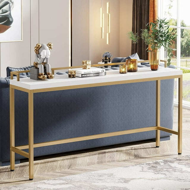 Tribesigns 70.9 inchLong Sofa Table, Narrow Console Table Behind Couch for Living Room (White Gold)