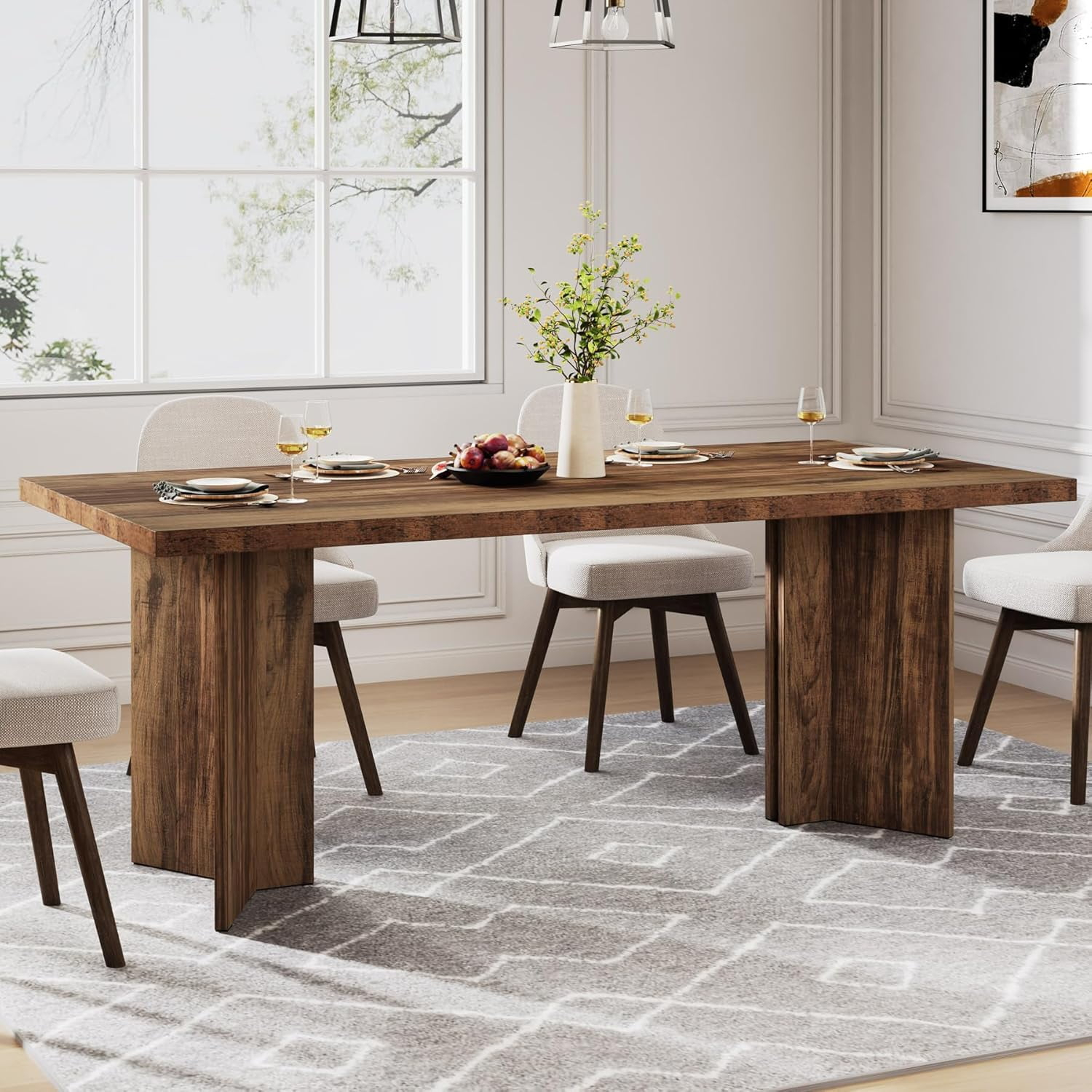 Tribesigns 63" Dining Table for 4-6, Wood Farmhouse Kitchen Table for Dining Room, Dark Brown