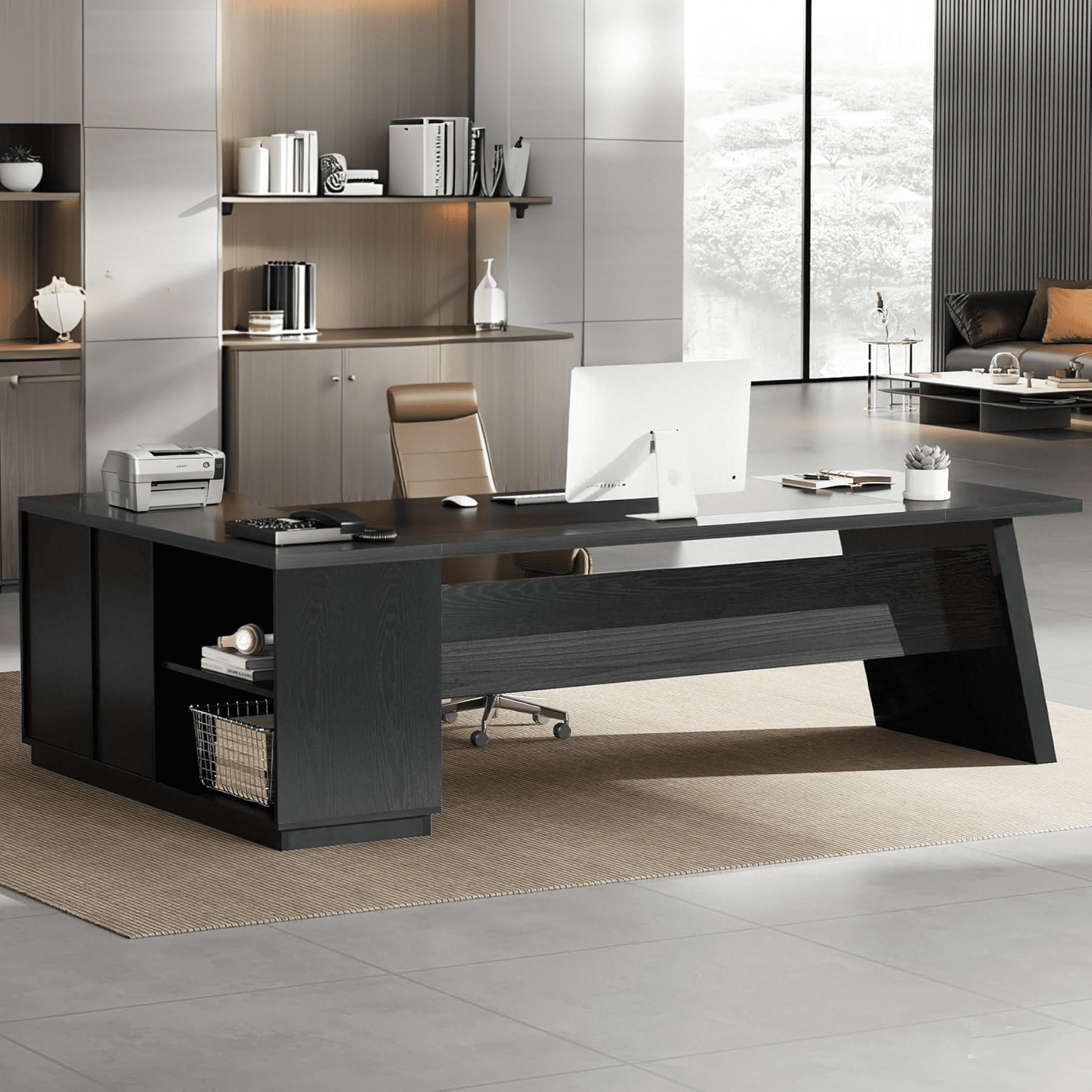 Tribesigns 78-Inch L-Shaped Executive Desk, Large Office Desk with Drawers and Lateral File Cabinet, Modern Computer Desk for Home Office, Gray & Black