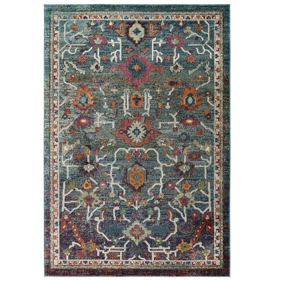 Modway Tribute Every Distressed Vintage Floral 5x8 Area Rug in Multicolored