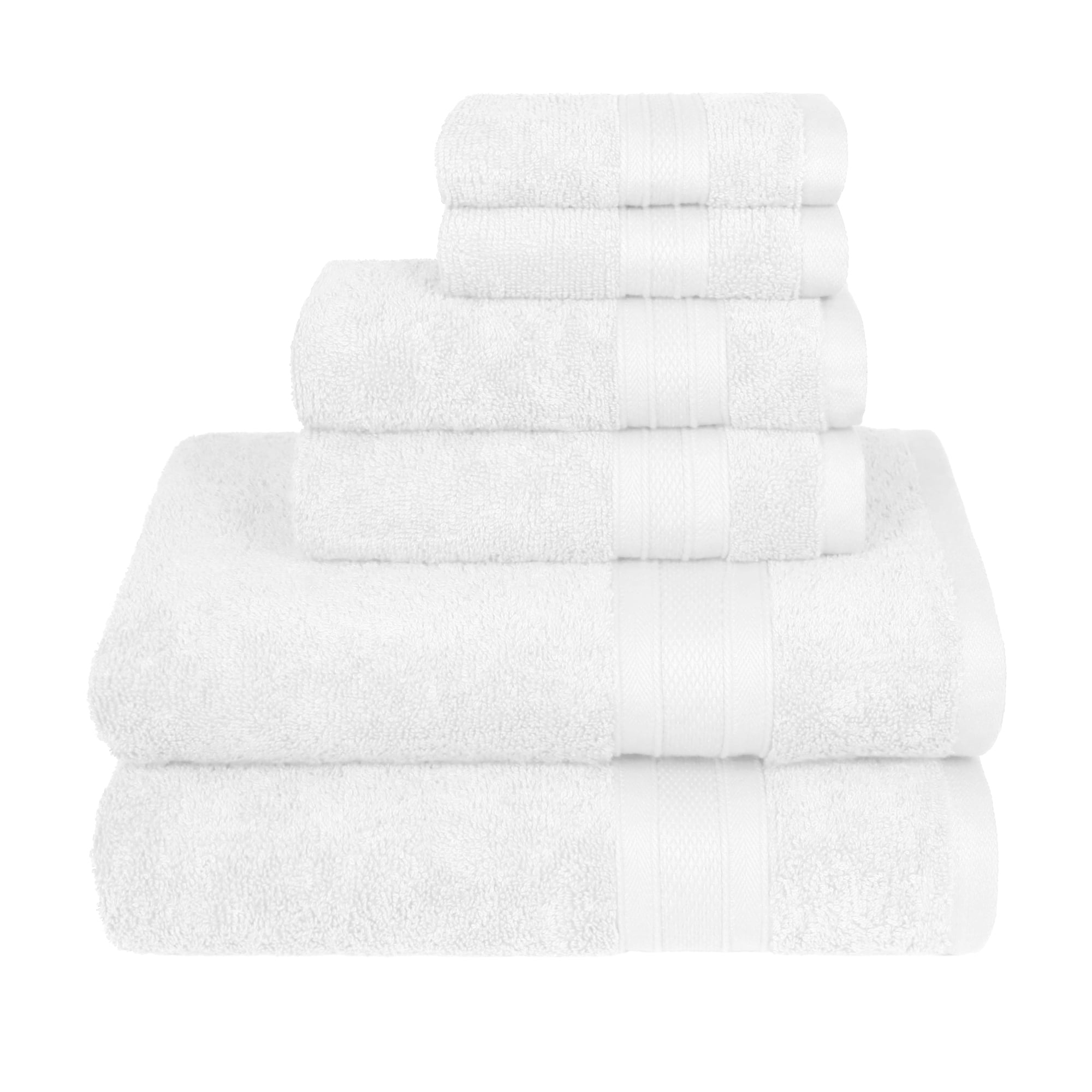 Everyday Home by Trident 6 Pc Bath Towel Set, 100% Cotton, Plush, Absorbent, Soft Comfort Bathroom Towels, White