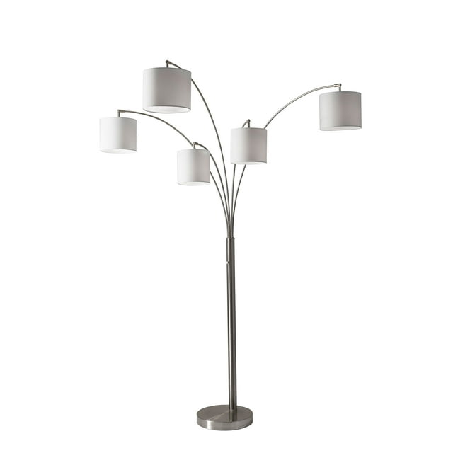 82" Trinity 5-Arm Arc Lamp Steel - Adesso: Modern Adjustable Linen Shade, ETL Listed, Metal Body
