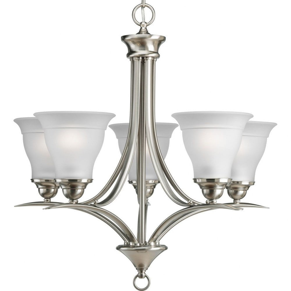 Progress Lighting, Trinity Collection, 5-Light Chandelier, Brushed Nickel, Etched Glass Shades