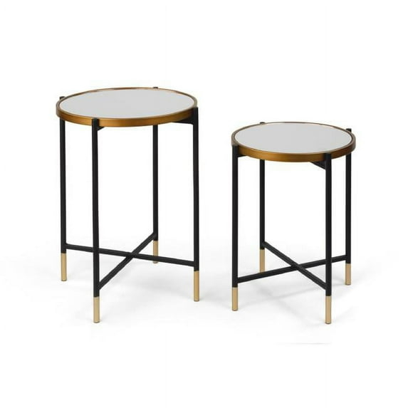 Tripar Metal Mirror Side Table, Gold & Black - Set of 2
