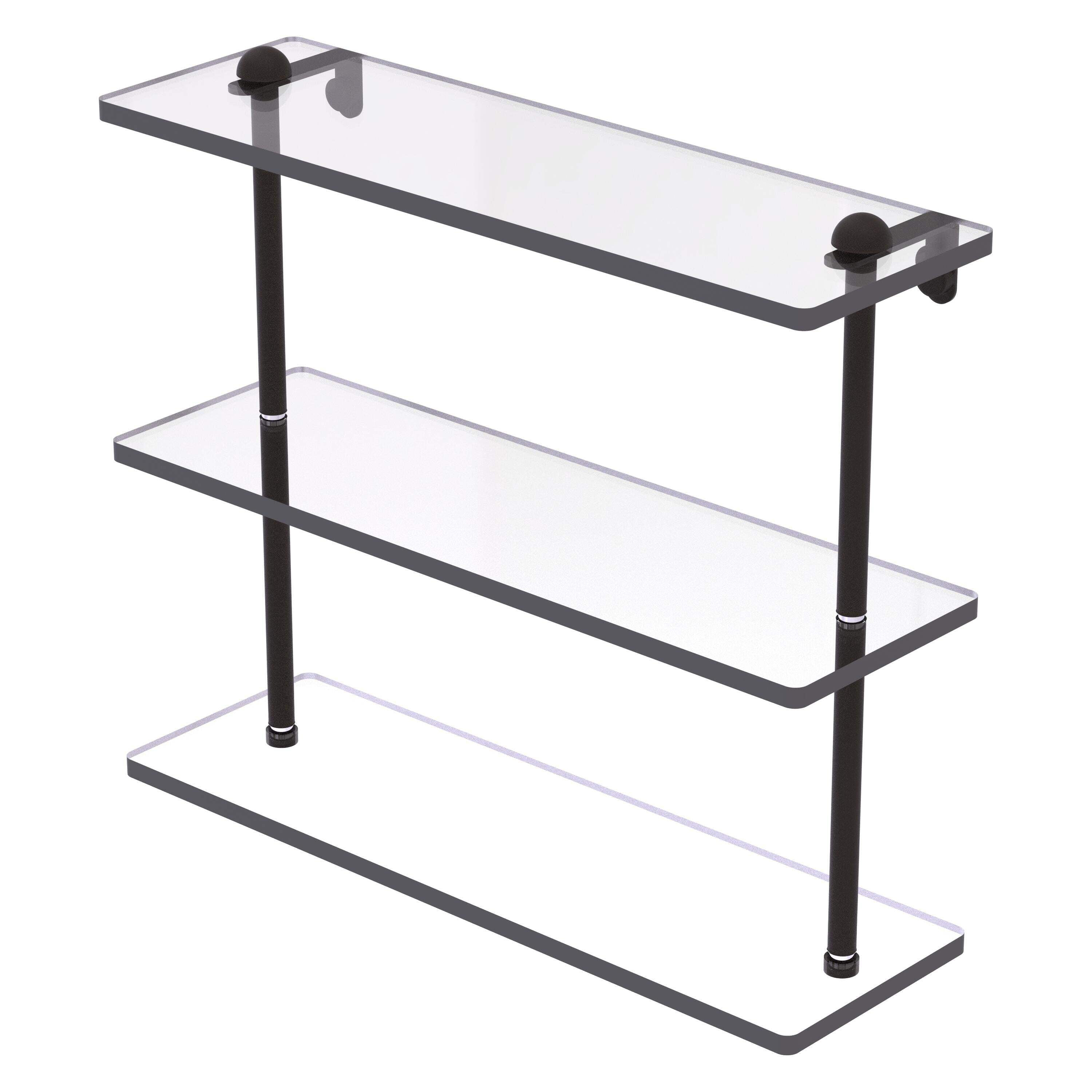 Triple Tiered Vanity Glass Shelf with Beveled Edges - Oil Rubbed Bronze / 16 Inch
