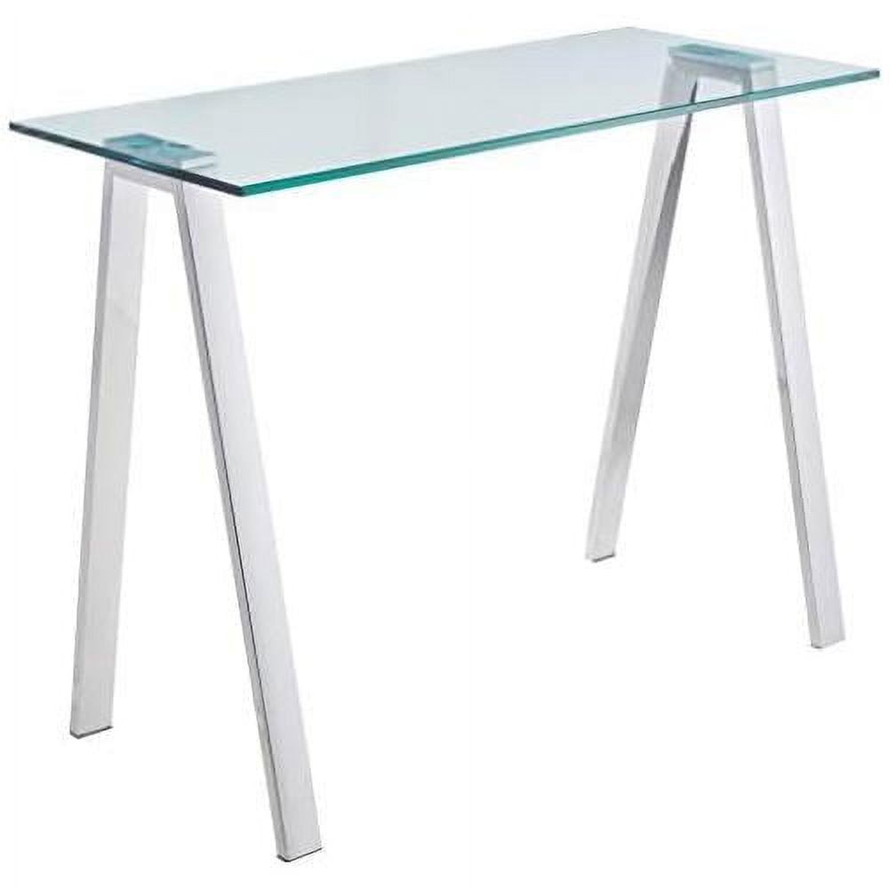 Cortesi Home  Trixie Glass Top Desk / Console Table with Stainless Steel Frame