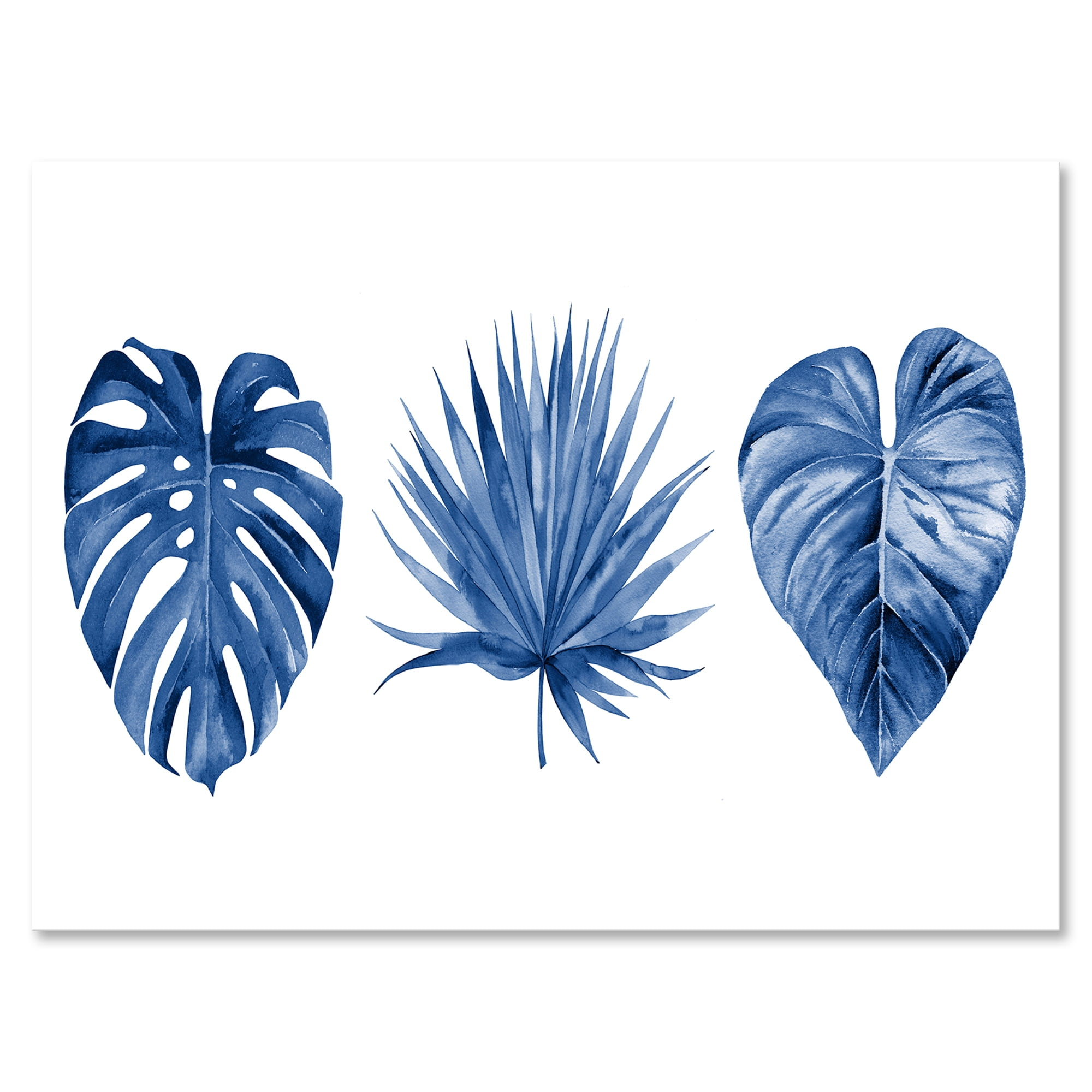 Tropical Leaves In Classic Blue 8 in x 12 in Painting Canvas Art Print, by Designart