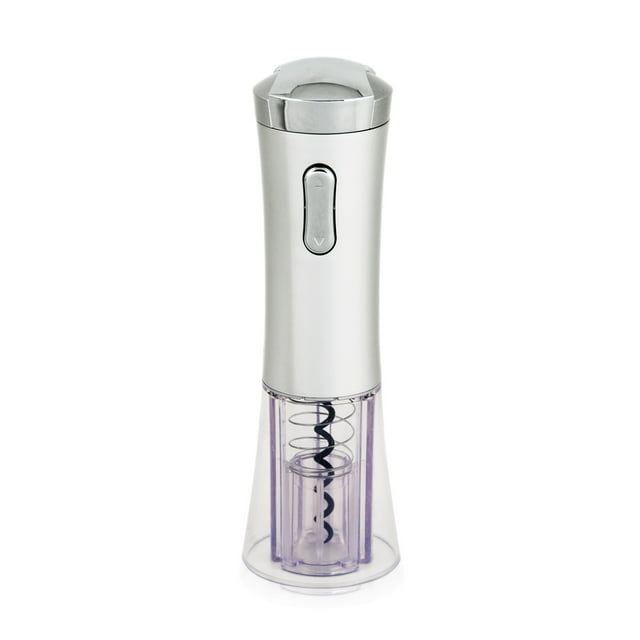 True Lux Electric Wine Opener, Rechargeable Corkscrew with Charger, Silver