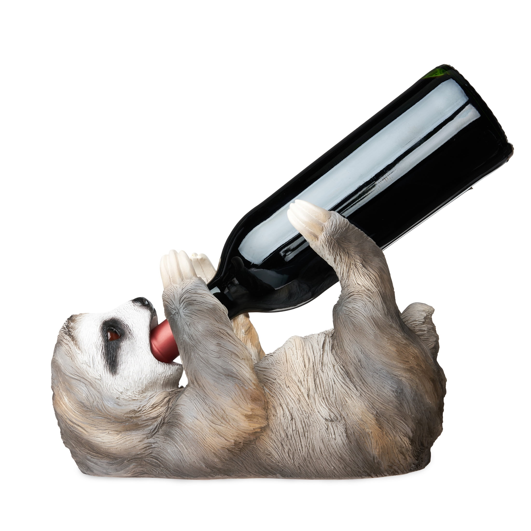 True Sloth Polyresin Wine Bottle Holder Holds 1 Standard Wine Bottle, Grey