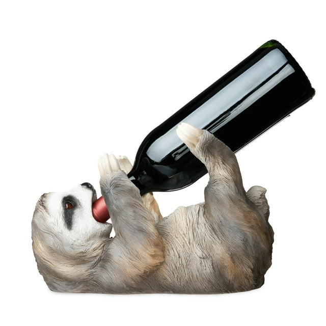 True Sloth Polyresin Wine Bottle Holder Holds 1 Standard Wine Bottle, Grey