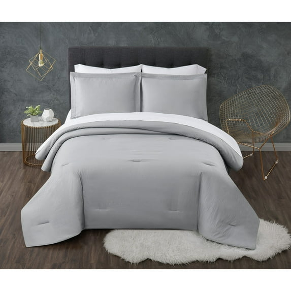 Truly Calm Antimicrobial Solid Polyester Washable Bed in a Bag Set, Queen, Gray, 7-Pieces