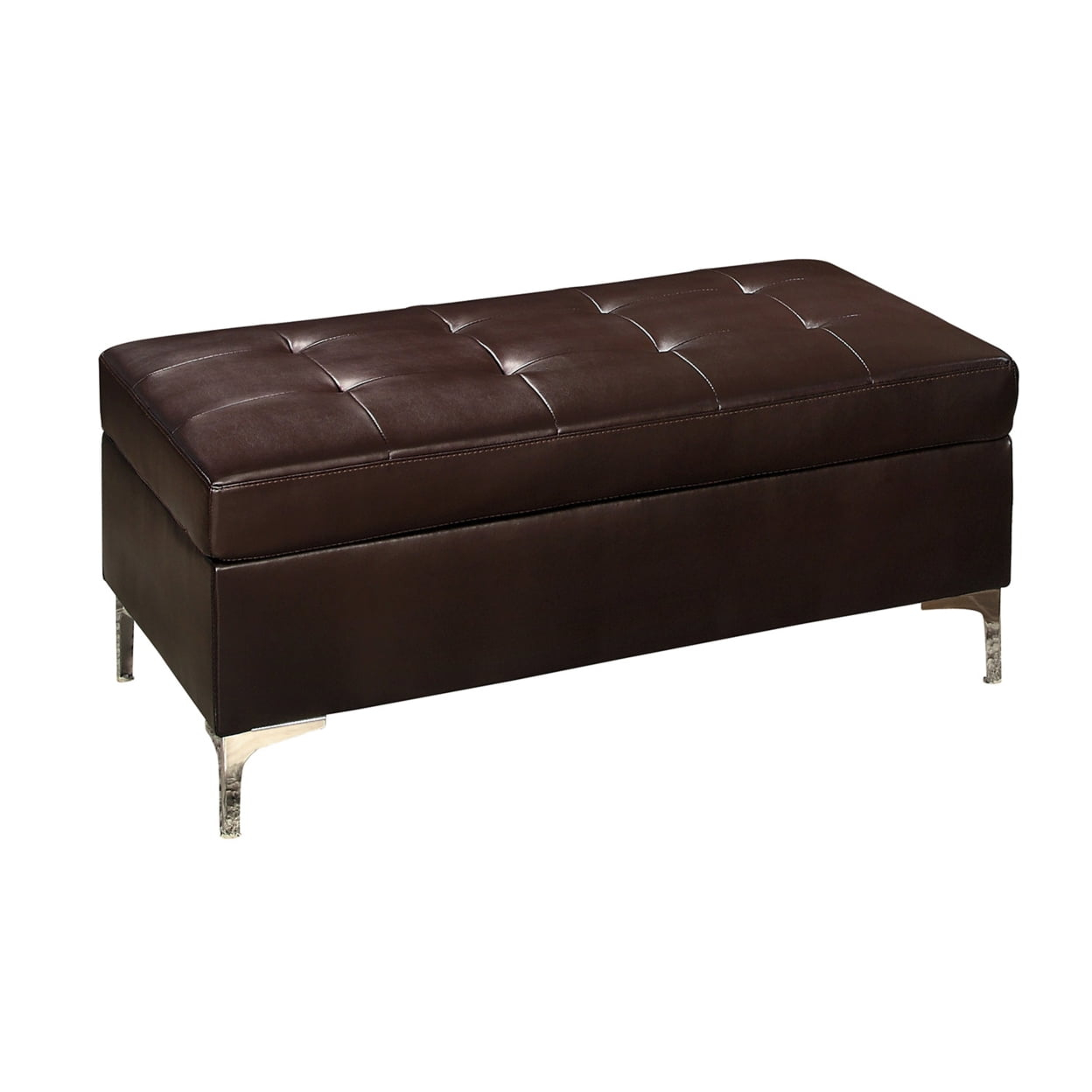 Tufted Leather Ottoman In Rectangular Shape, Brown- Saltoro Sherpi