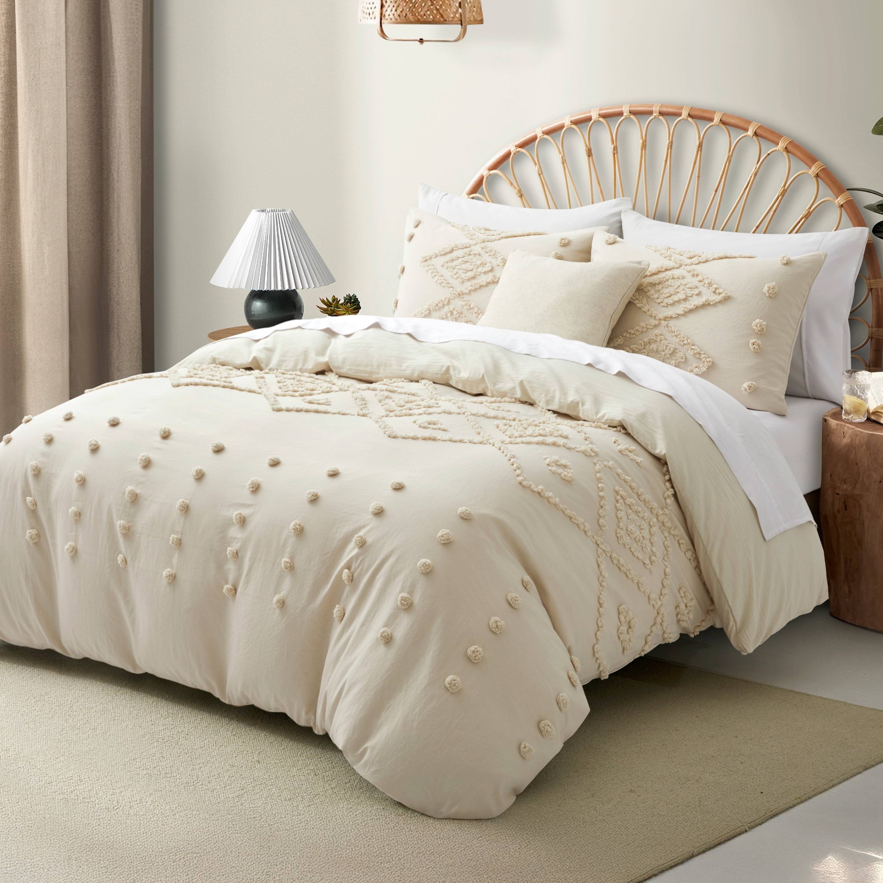 Queen Duvet Cover, Soft Bedding Set for All Seasons, Comforter Set, Boho Embroidery, Multi Colors & Sizes Available(Beige, 3 Pcs, 90"x 90")