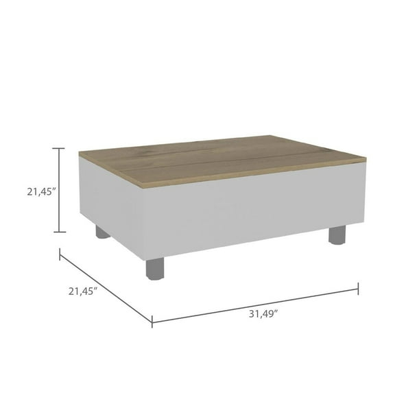 Tuhome Furniture Gambia Lift Top Rectangular Coffee Table in White/Light Oak