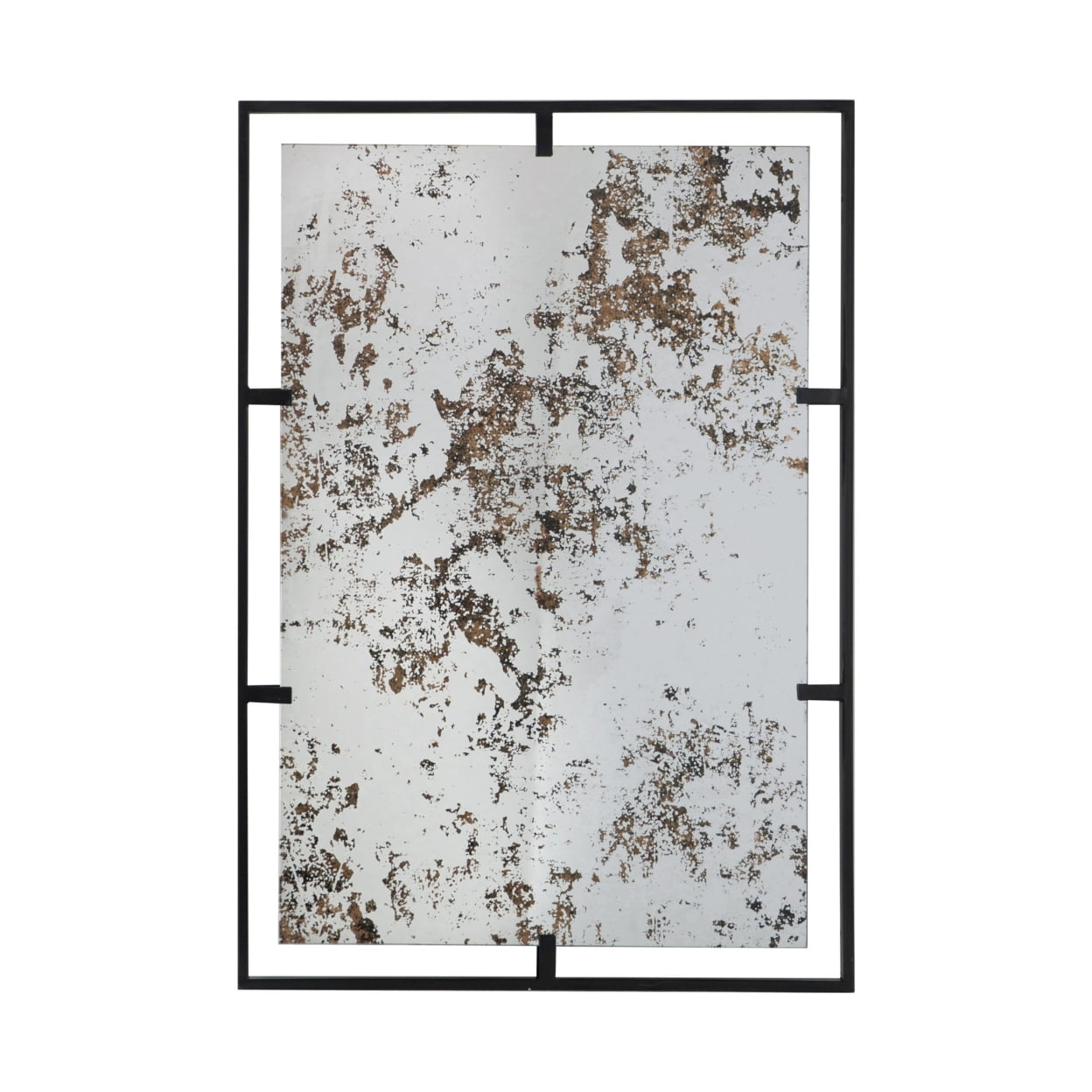 Tui 32 Inch Accent Wall Mirror, Antique Style Rectangular Black Metal Frame- Saltoro Sherpi