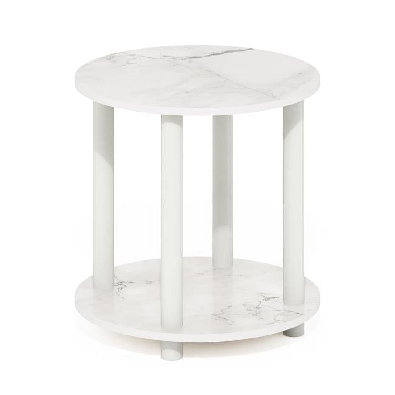 Furinno Turn-N-Tube 2-Tier Round Wooden End Table, Marble White