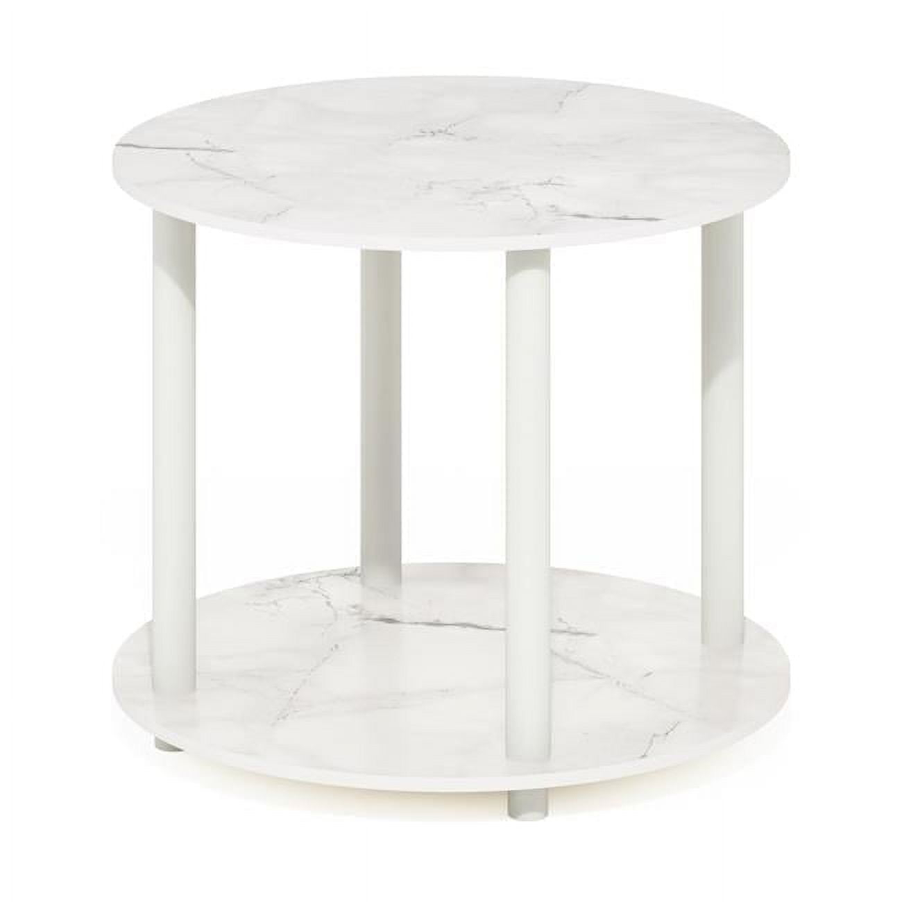 Furinno Turn-N-Tube 2-Tier Round Wooden End Table, Marble White
