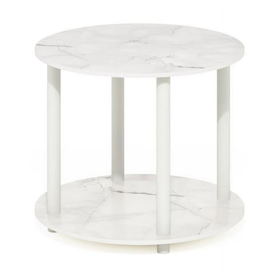 Furinno Turn-N-Tube 2-Tier Round Wooden End Table, Marble White